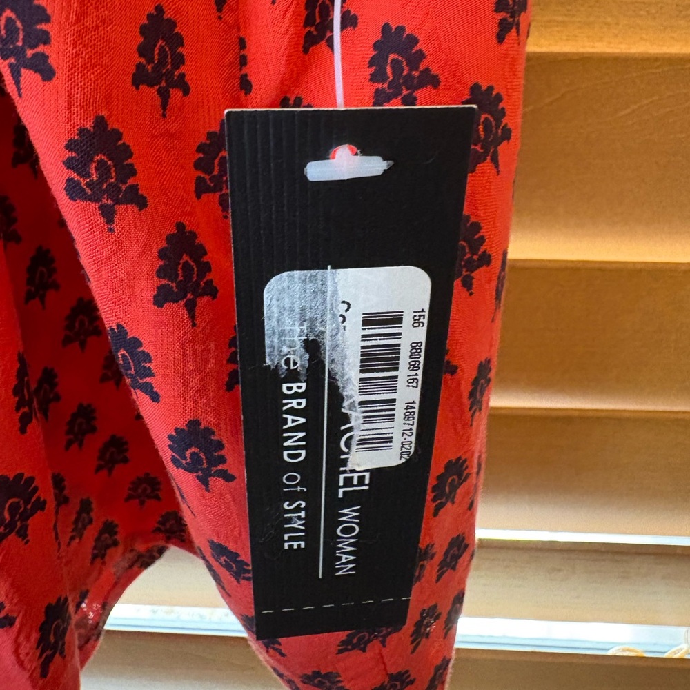 Zac & Rachel Woman NWT Elegant Poppy Red Blouse with Blue Patterns. Size 2X - Picture 3 of 8